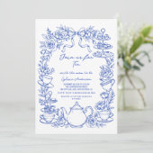 blue baby shower tea bow Hand Drawn coquette Kaart (Staand voorkant)