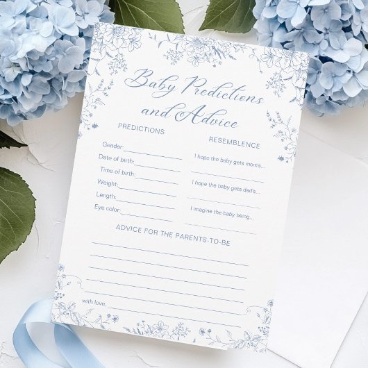Blue Baby shower voorspellingen en advies spel Kaa Kaart