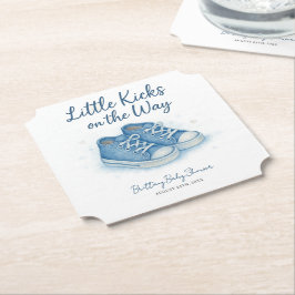 Blue Baby Sneakers Baby shower Kartonnen Onderzetters