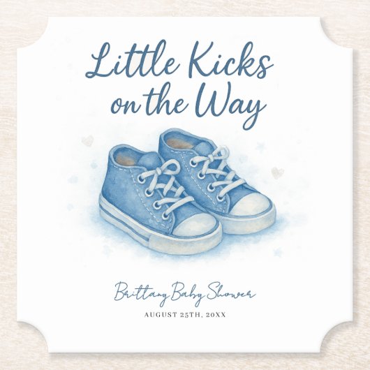 Blue Baby Sneakers Baby shower Kartonnen Onderzetters (Voorkant)