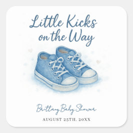 Blue Baby Sneakers Baby shower Vierkante Sticker