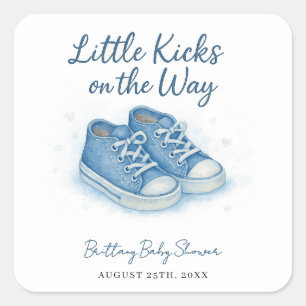 Blue Baby Sneakers Baby shower Vierkante Sticker