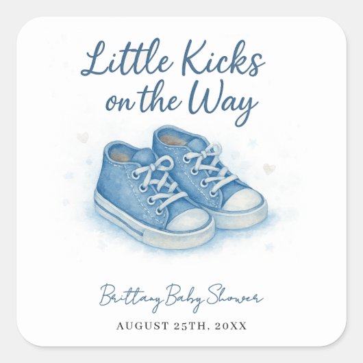 Blue Baby Sneakers Baby shower Vierkante Sticker (Voorkant)