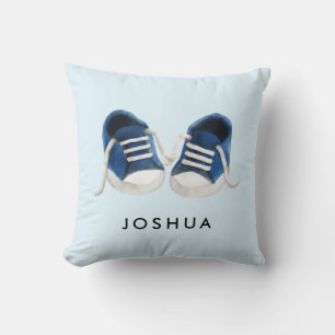 Blue Baby Sneakers Pillow, met naam, voor Nursery Kussen