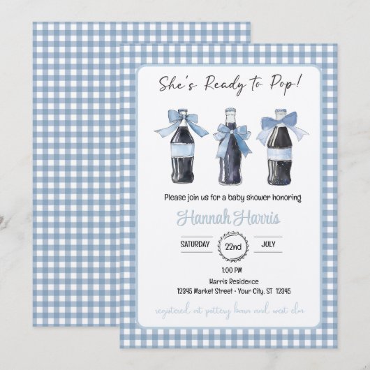 Blue Baby Soda Ready to POP Baby Shower  Kaart (Voorkant / Achterkant)