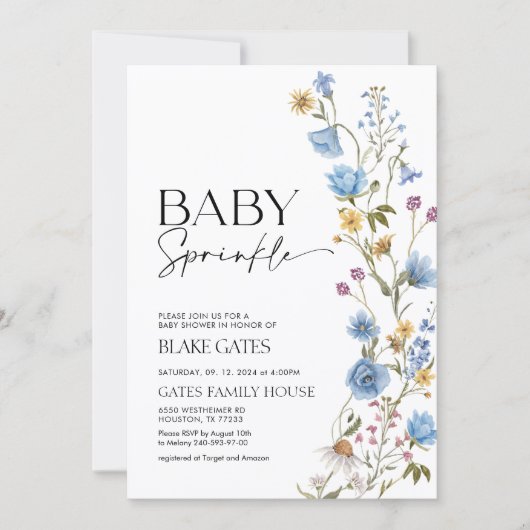 Blue Baby Sprinkle Invitation Kaart (Voorkant)