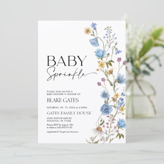 Blue Baby Sprinkle Invitation  Kaart (Staand voorkant)