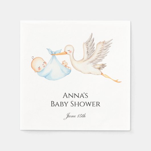 Blue Baby Stork Baby shower Servet (Voorkant)