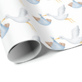 Blue Baby & Stork Waterverf Baby shower Cadeaupapier (Rol Hoek)