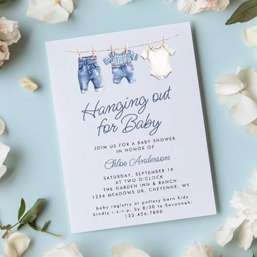 Blue Baby waslijn Schattige Rustic Boy Baby shower Kaart