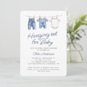 Blue Baby waslijn Schattige Rustic Boy Baby shower Kaart (Staand voorkant)