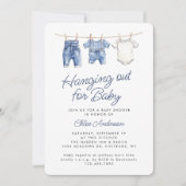 Blue Baby waslijn Schattige Rustic Boy Baby shower Kaart (Voorkant)