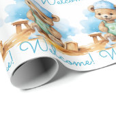 Blue Baby Welcome Teddy Bear cadeaupapier (Rol Hoek)