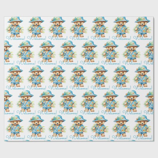 Blue Baby Welcome Teddy Bear cadeaupapier (Vlak)