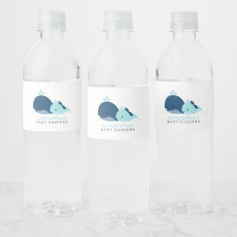 Blue Baby Whale Boy Baby shower Waterfles Etiket