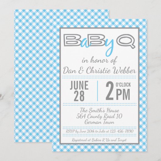 Blue BabyQ BBQ Baby shower Uitnodiging (Voorkant / Achterkant)