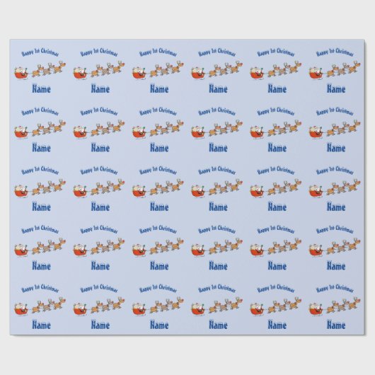 BLUE Babys 1e Kerstmis Giftwrap Gepersonaliseerd Cadeaupapier (Vlak)