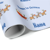 BLUE Babys 1e Kerstmis Giftwrap Gepersonaliseerd Cadeaupapier (Rol Hoek)