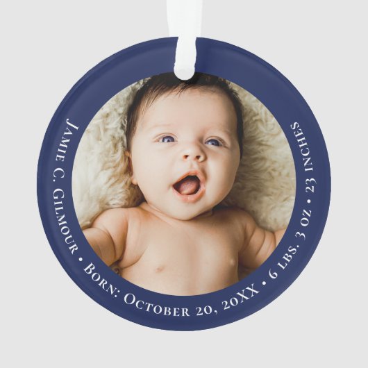 Blue Baby's First Christmas 1 foto Geboortedatum Ornament (achterkant)