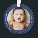 Blue Baby's First Christmas 1 foto Geboortedatum Ornament<br><div class="desc">Vier de eerste vakantie van je kleintje met dit Blue Baby's First Christmas 1-Photo Birth Date Holiday Ornament. Deze schattige aandenken beschikt over een ruimte om te personaliseren met de foto en geboortedatum van uw baby, waardoor het een gekoesterde herinnering is om jaar na jaar aan uw kerstboom te hangen....</div>