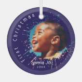 Blue Baby's First Christmas Splatter Pattern Glas Ornament (Voorkant)