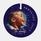 Blue Baby's First Christmas Splatter Pattern Glas Ornament (Achterkant)