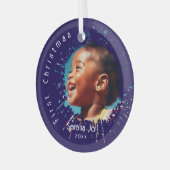Blue Baby's First Christmas Splatter Pattern Glas Ornament (Voorkant links)
