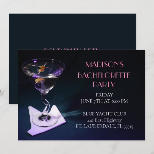 Blue Bachelorette Martini Bruidsfeest Kaart (Voorkant / Achterkant)