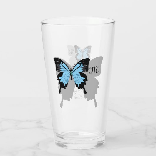 Blue Backed Butterfly Shadow Monogram Glas (Achterkant)