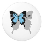Blue Backed Butterfly Shadow Monogram Keramische Knop (Voorkant)