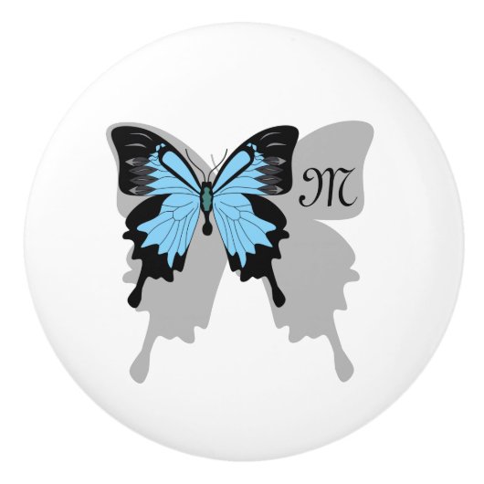 Blue Backed Butterfly Shadow Monogram Keramische Knop (Voorkant)