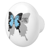 Blue Backed Butterfly Shadow Monogram Keramische Knop (Rechts)