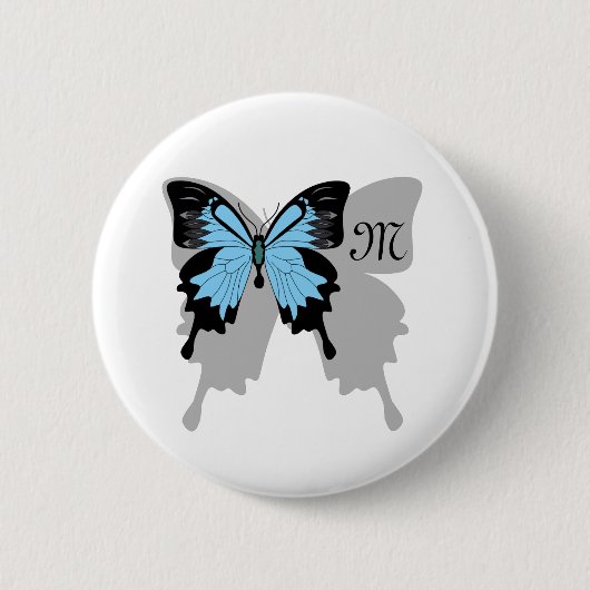 Blue Backed Butterfly Shadow Monogram Ronde Button 5,7 Cm (Voorkant)
