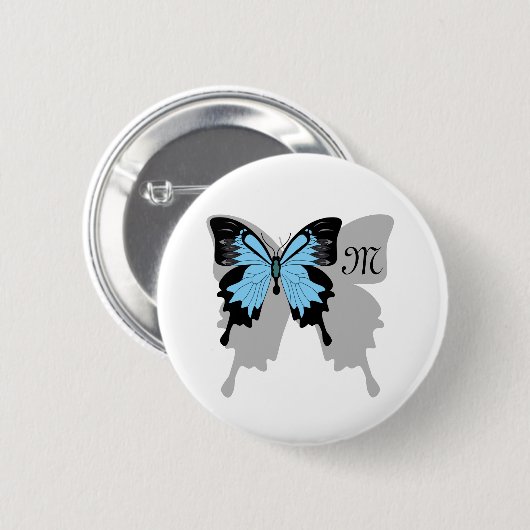Blue Backed Butterfly Shadow Monogram Ronde Button 5,7 Cm (Voorkant /achterkant)