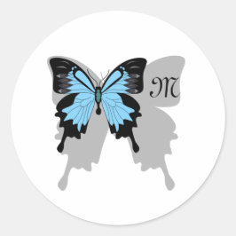 Blue Backed Butterfly Shadow Monogram Ronde Sticker
