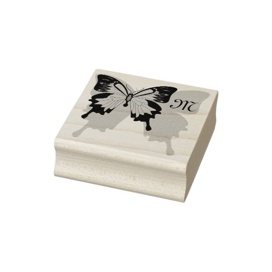 Blue Backed Butterfly Shadow Monogram Rubberstempel (Stempel)