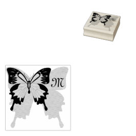 Blue Backed Butterfly Shadow Monogram Rubberstempel