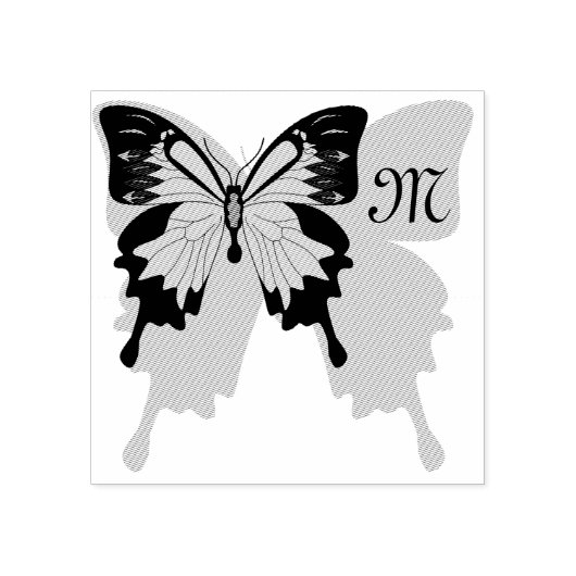 Blue Backed Butterfly Shadow Monogram Rubberstempel (Afrduk)