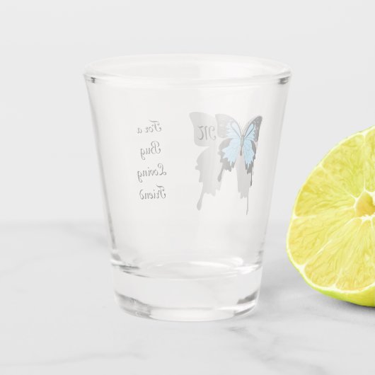 Blue Backed Butterfly Shadow Monogram Shot Glas (Achterkant)