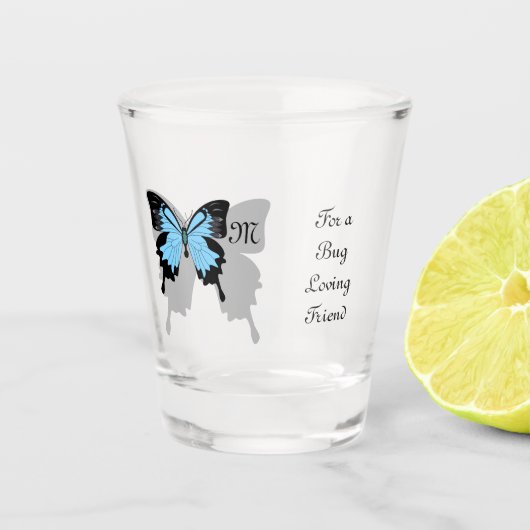 Blue Backed Butterfly Shadow Monogram Shot Glas (Voorkant)