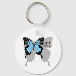 Blue Backed Butterfly Shadow Monogram Sleutelhanger