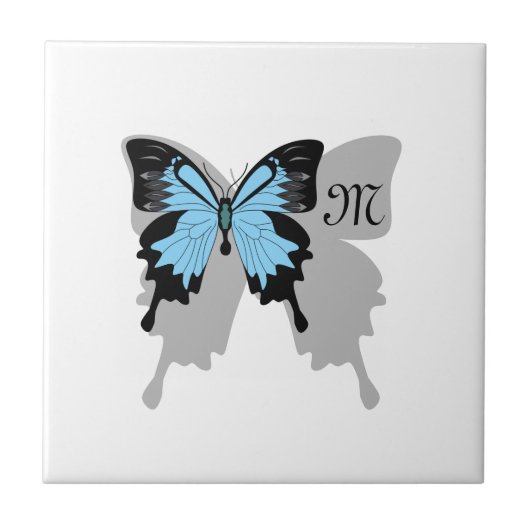Blue Backed Butterfly Shadow Monogram Tegeltje (Voorkant)