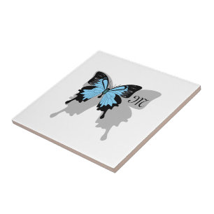 Blue Backed Butterfly Shadow Monogram Tegeltje
