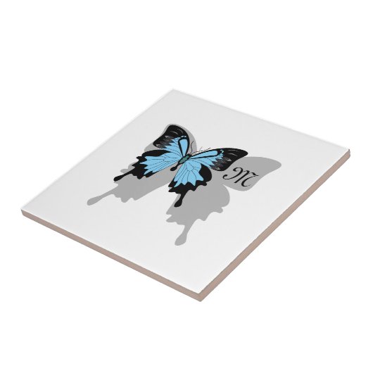 Blue Backed Butterfly Shadow Monogram Tegeltje (Zijkant)