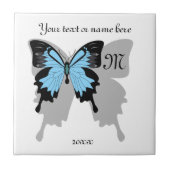 Blue Backed Butterfly Shadow Monogram Tegeltje (Voorkant)