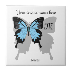 Blue Backed Butterfly Shadow Monogram Tegeltje