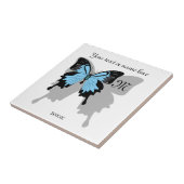 Blue Backed Butterfly Shadow Monogram Tegeltje (Zijkant)