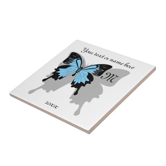 Blue Backed Butterfly Shadow Monogram Tegeltje (Zijkant)