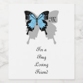 Blue Backed Butterfly Shadow Monogram Wijn Etiket (Enkel label)