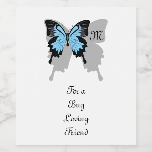 Blue Backed Butterfly Shadow Monogram Wijn Etiket (Enkel label)